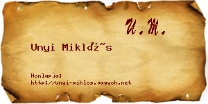 Unyi Miklós névjegykártya